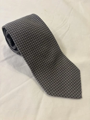 NWT Brooks Brothers 100% Silk Tie Black & Gray Geometric Woven Italy Made USA - product listing photo