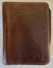 Franklin Covey Classic Unstructured Leather Zipper Binder Brown Vintage 2009