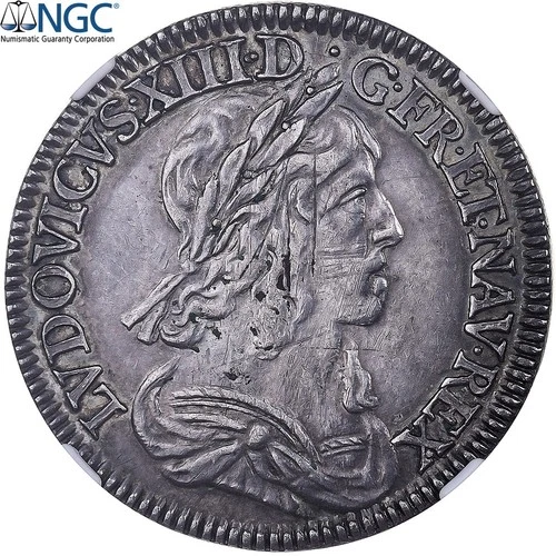 [#905537] France, Louis XIII, 1/4 Ecu, 1643, Paris, Silver, NGC, AU Details, Gad