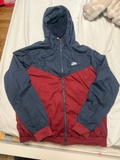 Nike Windbreaker Jacket Men's S Navy Burgundy Hooded Full Zip Colorblock