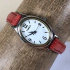 Vintage Timex Women Dress Oval Red Leather Strap Quartz Analog 21mm Watch 6 1/2"