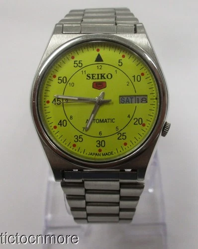 VINTAGE SEIKO 5 AUTOMATIC 7009A DAY DATE WATCH MENS YELLOW DIAL