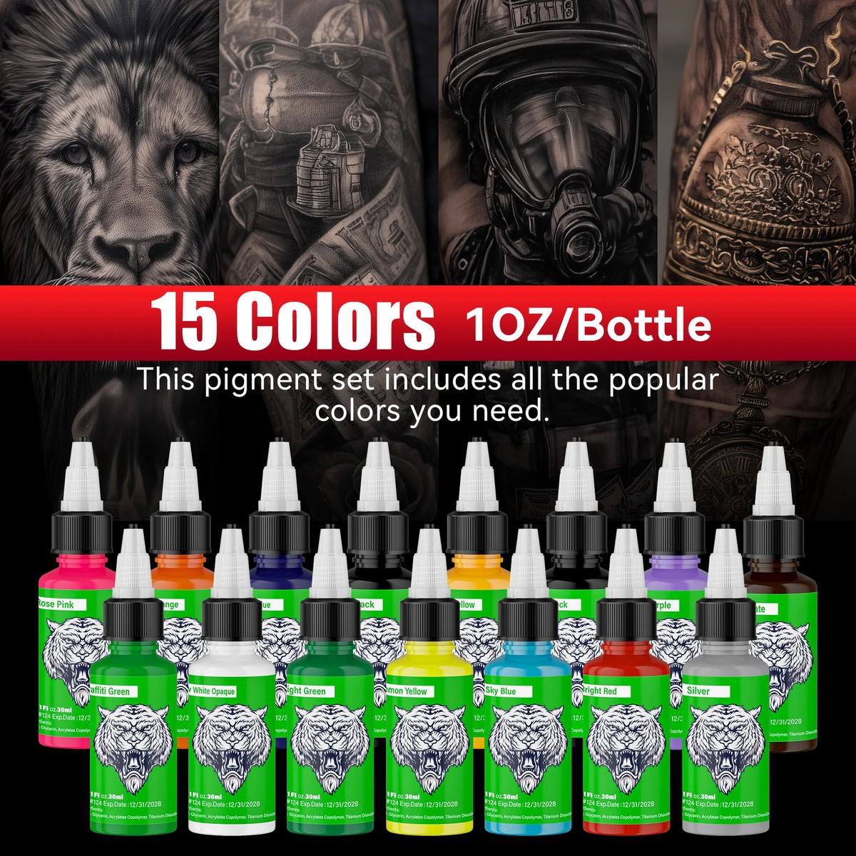 Encre De Tatouage 10Z, 15 Couleurs, Pigment Professionnel Pour Bricolage, Pigmen
