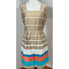 Dorothy Perkins Summer Skater Dress Fits Size 10 Beige White Coral Stripe Cotton