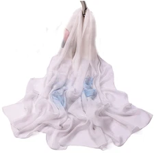 100% Silk Scarf Women neckerchief Shawl Wrap thin floral beige blue red MY188-44