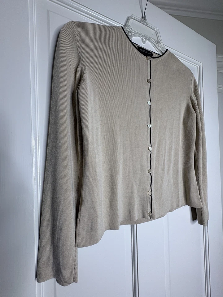 Cárdigan Ann Taylor Vintage Años 90 Tostado Talla S 100% Seda Foto 3 de 4