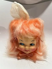 Vintage Bright Orange Fur Baby Doll Face Kleenex Box Cover with Original Tissue