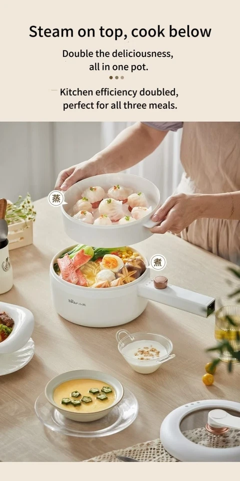 BEAR Electric Cooking Pot Portable Frying Pan Steamer Non Stick Multifunctional - image 4 of 4