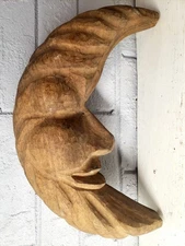 13" Old Moon Face Woodcarving Used as a Mold for Making Paper Mache Figurine