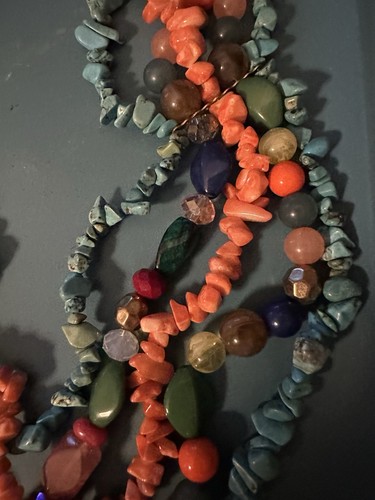 Erica Lyons Multi Strang Halskette Bohemian Aqua Orange Funky - Bild 5 von 5