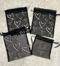NEW Victoria  s Secret Lot of 4 Lingerie Bag Black Mesh Drawstring Pink Hearts