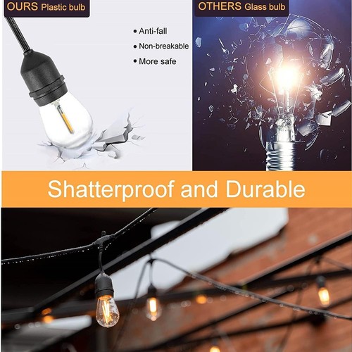 48FT Festoon Lights Outdoor, S14 LED, Warm White 2700K, IP54 Rated - Pack of 6 - Picture 2 of 4