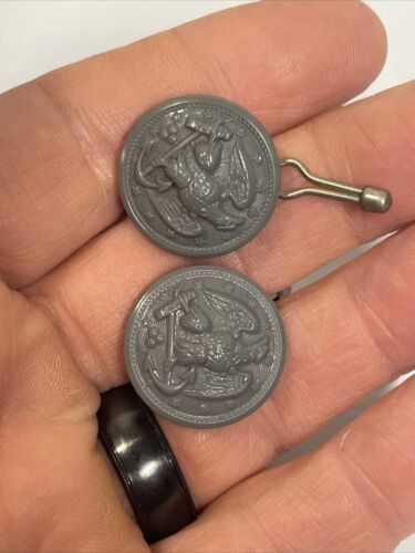 US Navy WW2 Poly Plastic USCG Coast Guard Overcoat Coat Repair x3 Grey Buttons - Picture 2 of 13
