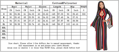 Women-Sexy-Colorful-Stripe-Splice-Open-Chest-Slit-Flare-Sleeve-Wide-Leg-Jumpsuit