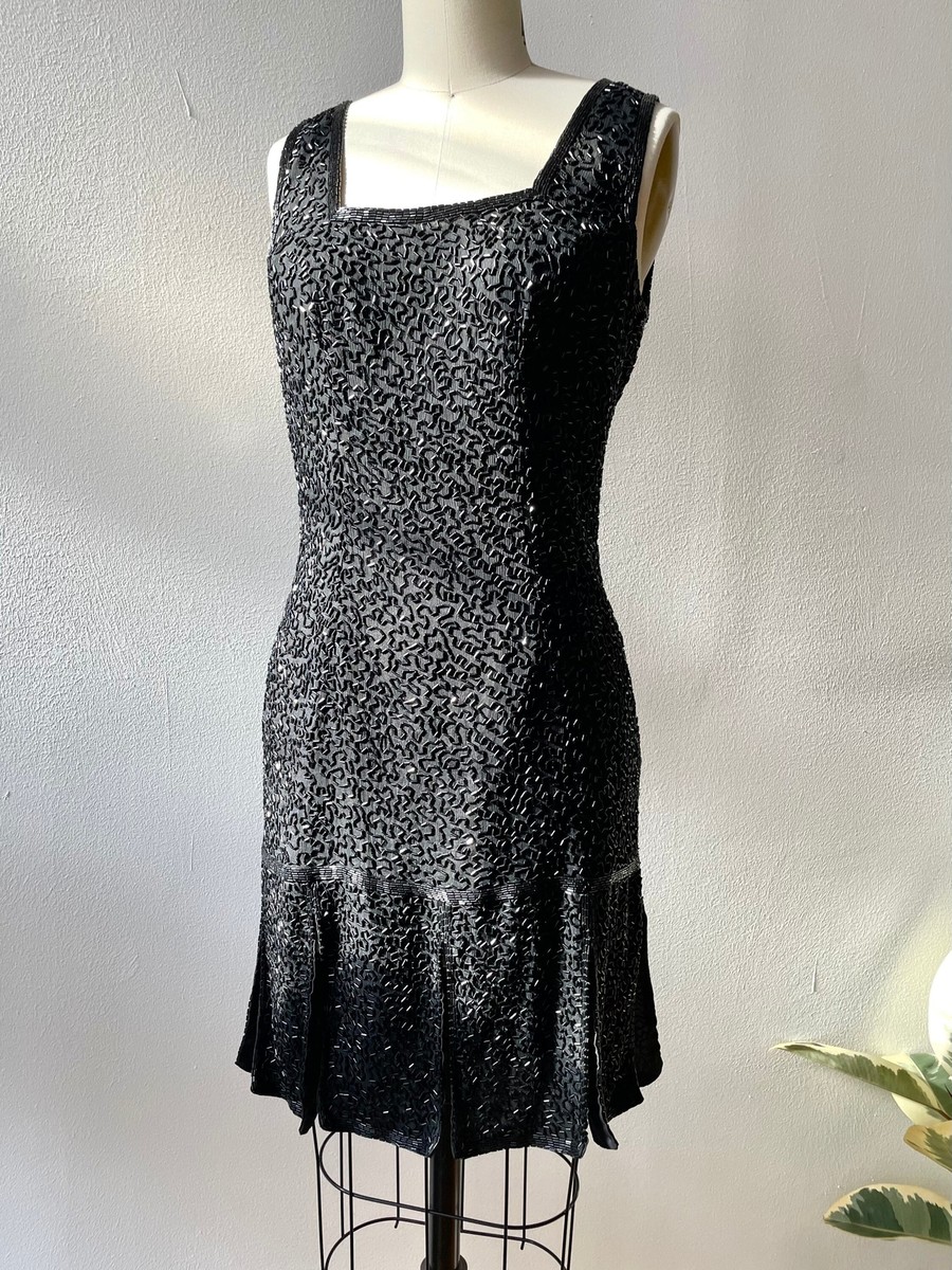laurence kazar black beaded dress Kazar Beaded Shift Dress M main image 1