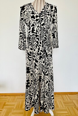 Ba&sh Midi Kleid Ecru Schwarz Animal Print Leo, weit fallend Gr 2/ M