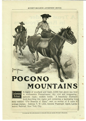 1903 Lackawanna Railroad Antique Print Ad Pocono Mountains Train Travel Horse