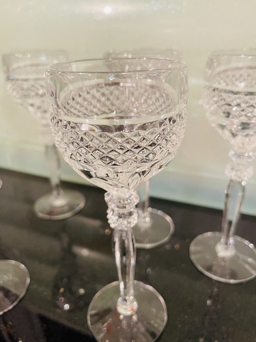 Champagne Riekes Crisa Glass Cut Crystal White Wine Set Of 7 New Without Box - Picture 11 of 13