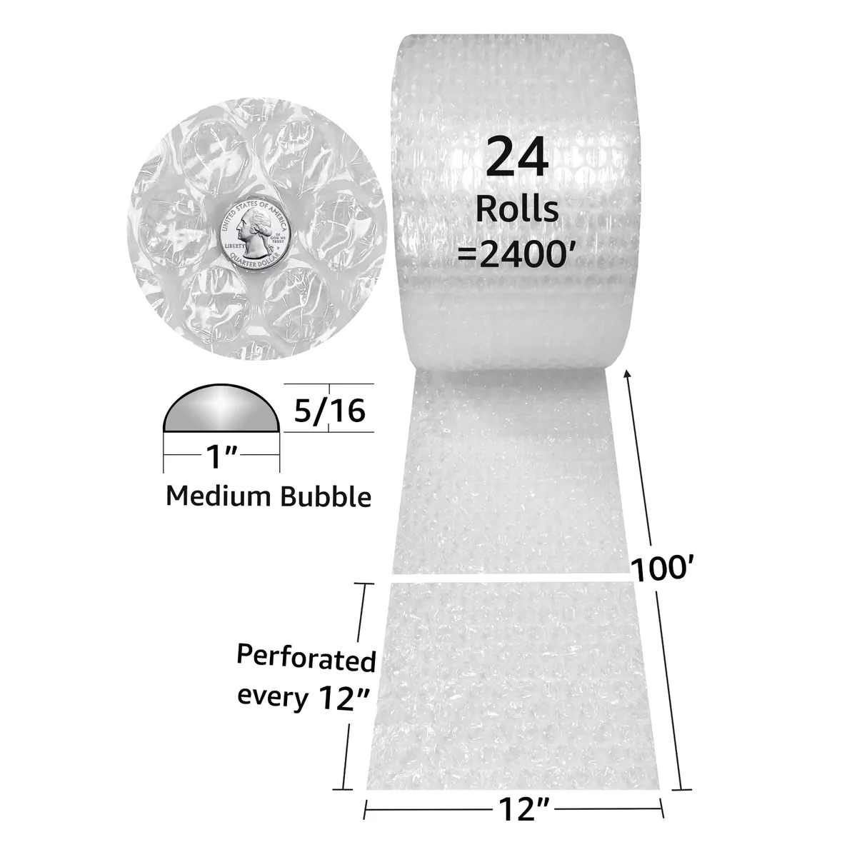  Bubble Cushioning Protective Packaging Medium 5/16 (24 Wide x  100' Length) : Office Products