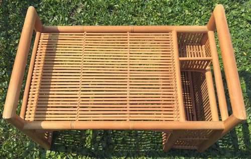 Vintage Bamboo Boho Lap Table Breakfast Bed Writing Serve Tray Magazine Pocket - Picture 3 of 8
