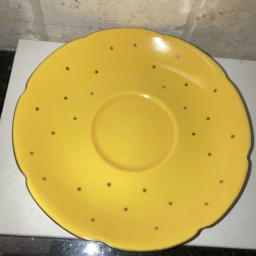 Yellow Anthropologie BLUE BIRD Tea Cup Saucer Set Gold rim Polka Dot RETIRED - Picture 6 of 10