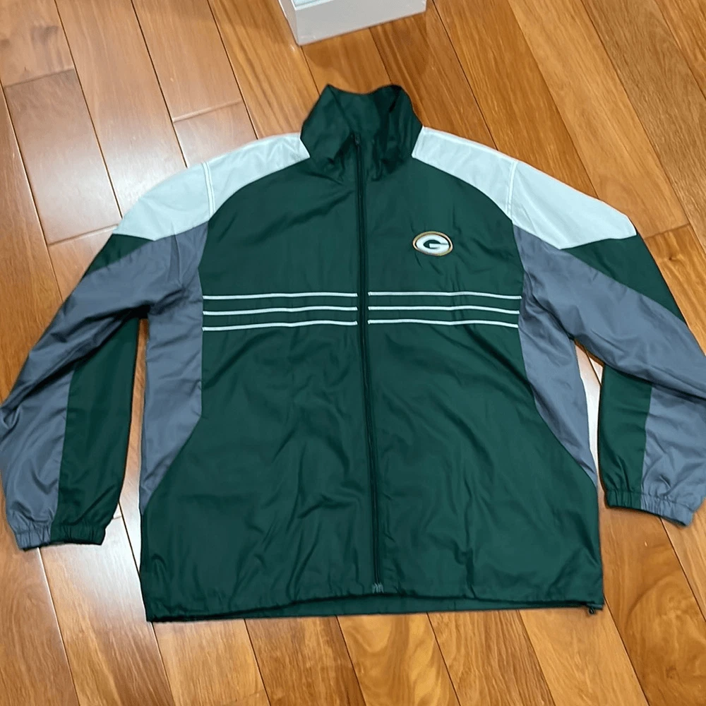Green Bay Packers Mens Jacket Reebok NFL Football Zip-Up Windbreaker Size XL