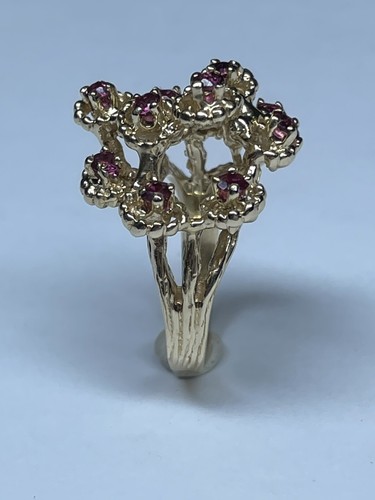 Vintage 14k Gelbgold Ring, 0,80 Tcw rot, rosa Spinell, blühender Baum, Größe 5 - Bild 4 von 12