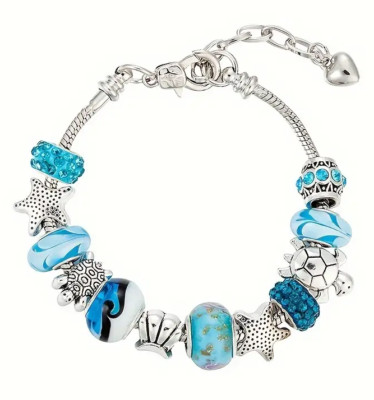 Silver Starfish Ocean Seashell Turtle Ocean Murano European Bead Charm Bracelet