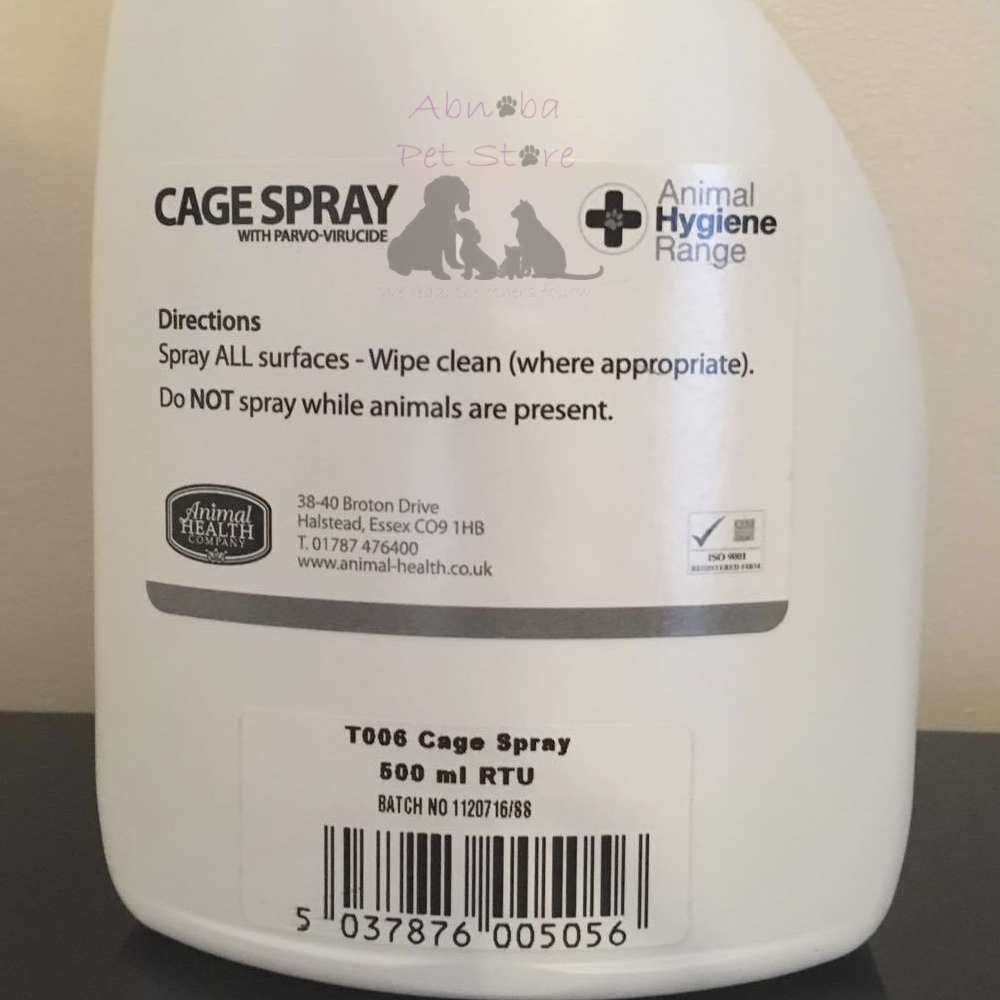 Animal Health Home Cage Spray Ready to use disinfectant contains Parvo