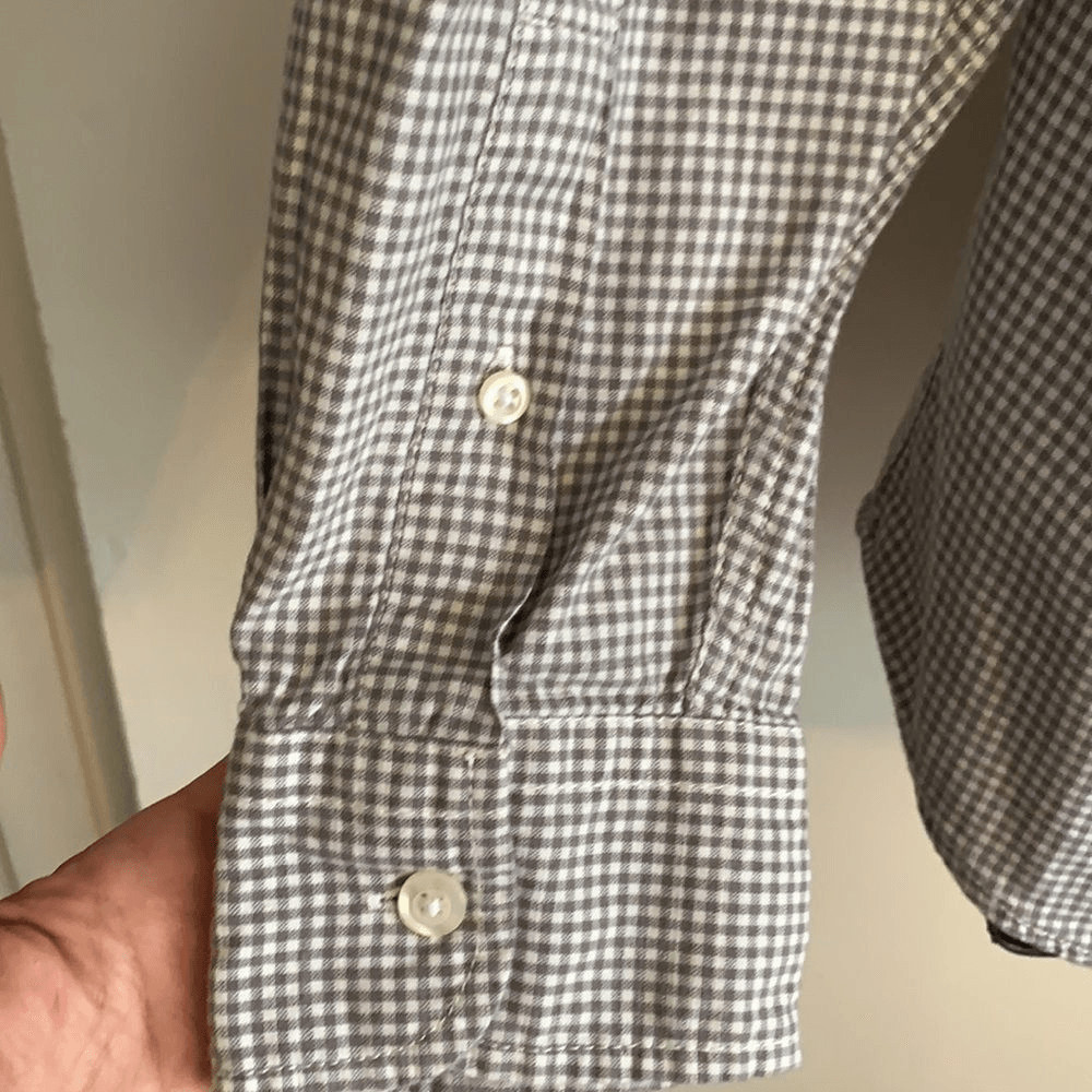 Gap gray/white small checked button collar shirt - image 7