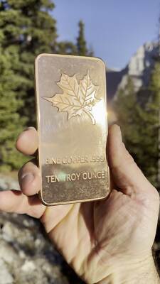 10 oz Copper Bar - Canadian Maple Leaf CMC Mint - 10 Troy Ounces