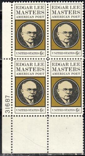 #1405 1970 6-cent E. L. Masters block of 4 with plate# MNH