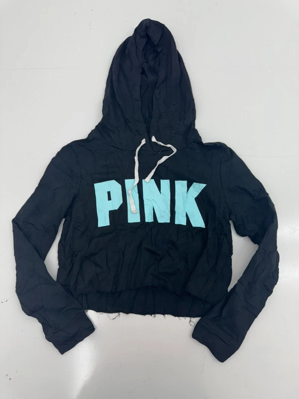 victoria-secret-vs cropped black pullover hoodie