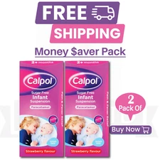 Calpol Sugar&Colour Free Strawberry Infant Suspension 100ml - PACK OF 2