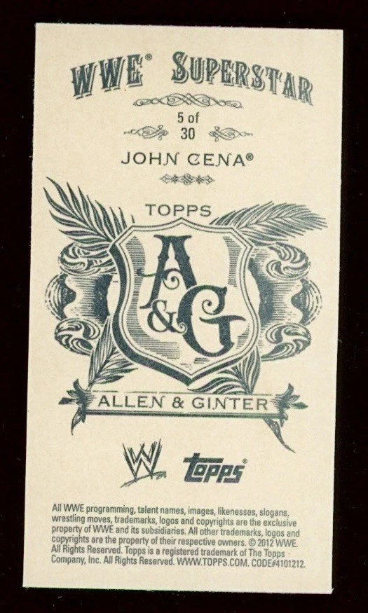 2012 Topps Allen And Ginter’s Mini John Cena SP Card #5 WWE Superstar - Image 2 of 2