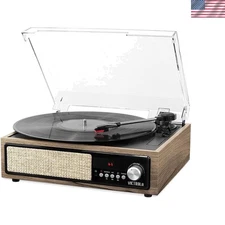 Elegant 3-Speed Bluetooth Turntable with FM Radio & Built-in Speakers - Walnut