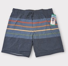 Hang Ten Men  s Swim Trunks XL 9  Inseam Blue Striped Lined Board Shorts