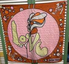 vintage peter max scarf 70s era, multicolored 26x26, pre-owned