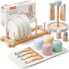 Wooden Play Kitchen Accessories Toys for Toddlers 3-5, Kids Play Kitchen with...