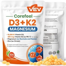 VEV Vitamin D3 K2 10,000 IU Magnesium Supplement with Vitamin D and K MK-7...