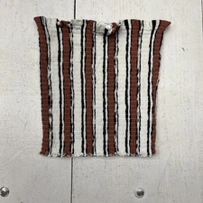 Love Tree Brown & White Striped Stretch Cropped Tube Top Women's Size Large
