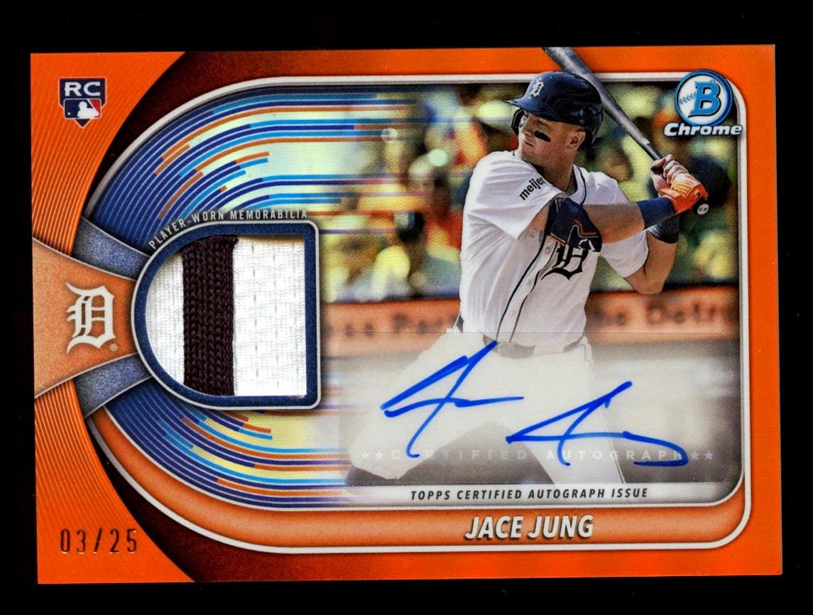 🔥⚾️JACE JUNG 2025 Bowman Chrome Orange Refractor Patch Auto RC /25 #TIGERS⚾️🔥