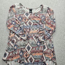 New Directions Women's Large Multicolored Diamond Pattern Long Sleeves Tops