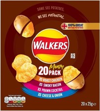Walkers Meaty Variety Multipack Crisps Box 20x25g, Red