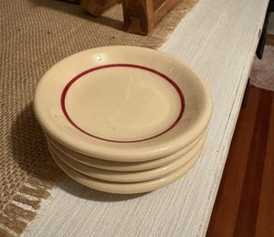 Vintage Chunky Incaware Ironstone China Butter Pats 3 1/8” Farmhouse cream red