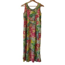 Vintage Jams World Tropical Floral Midi Long Hawaiian Y2K Shift Dress Womens XS