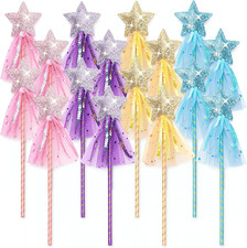 12 Pcs Glitter Princess Wand Kit, 12 Inch Angel Fairy Star Magic Dress-Up Wands