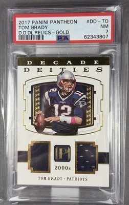 2017 Panini Pantheon Tom Brady Dual Game Used Gold 2/5 PSA 7 Patriots