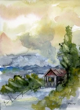 Original Watercolor Painting, Abstract landscape by Vasil Vasilev