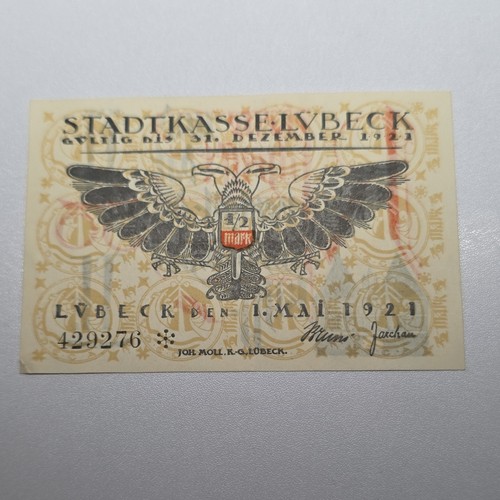 1/2 Mark 1921 UNC Notgeld Top Zustand alte Banknote Deutschland